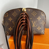 The Junco Crossbody Bag - Vintage Monogram in Dark Brown Fringe