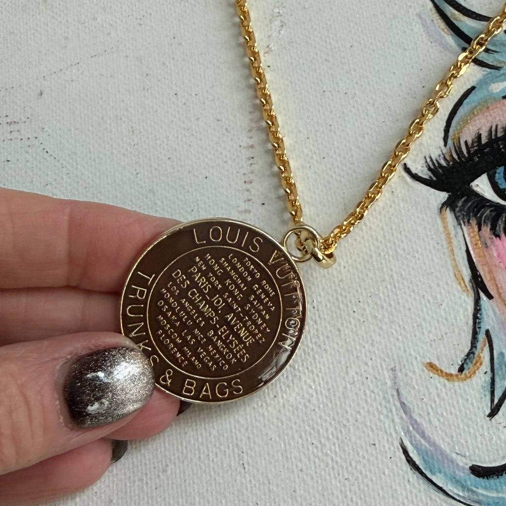 Your Neutral Favorite - Upcycled LV Trunks & Bags Charm in BROWN on Gold-Filled Necklace