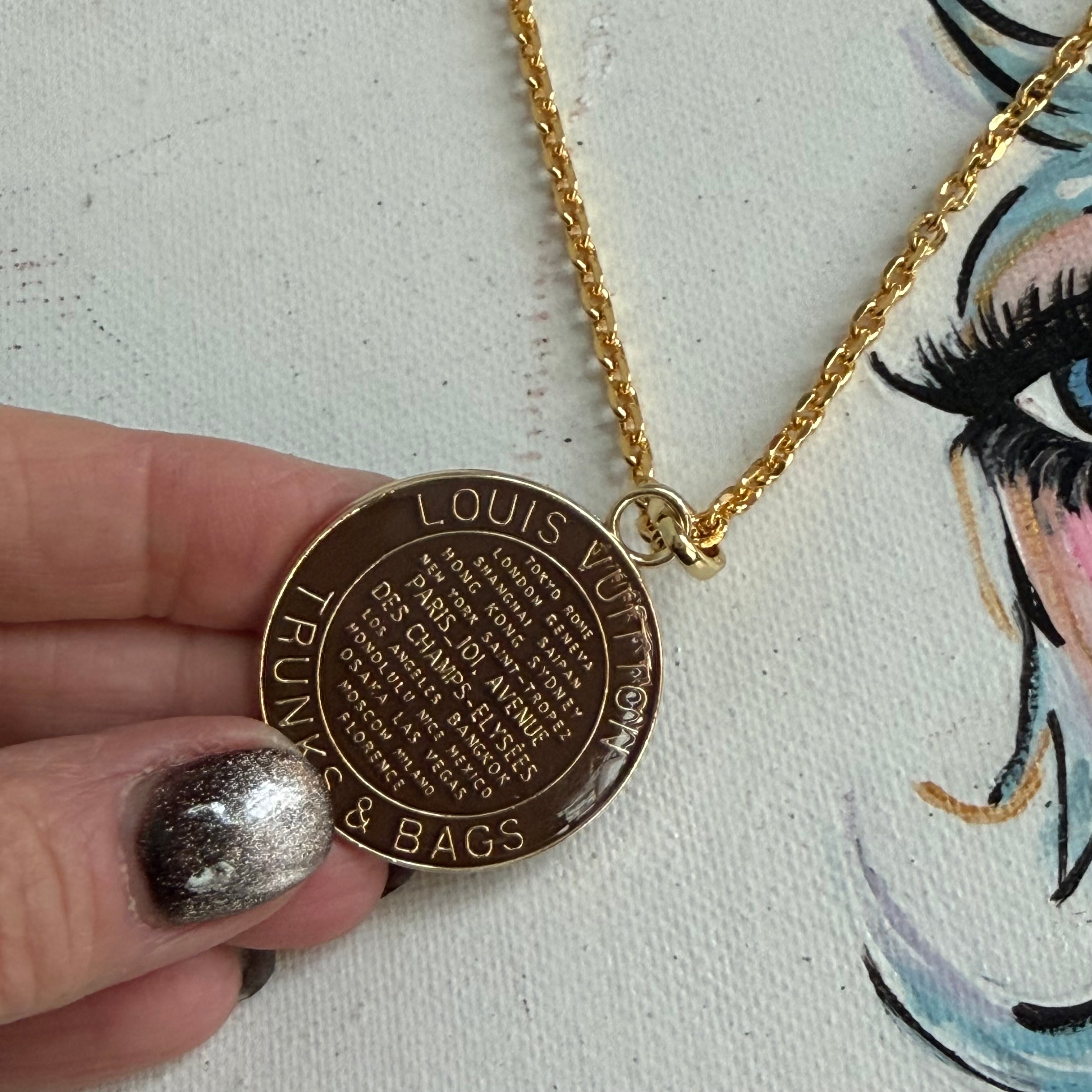 Your Neutral Favorite - Upcycled LV Trunks & Bags Charm in BROWN on Gold-Filled Necklace