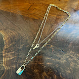Key to My Heart - Brass LV Padlock & Key - Double Layer Necklace