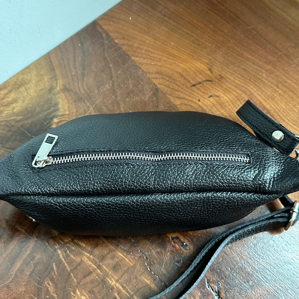 Black Leather Prada Tag Sling/Fanny Pack Bag (smaller)