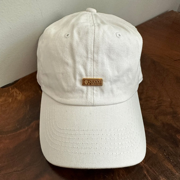 Upcycled Gold Gucci Tag Hat in White (undistressed)