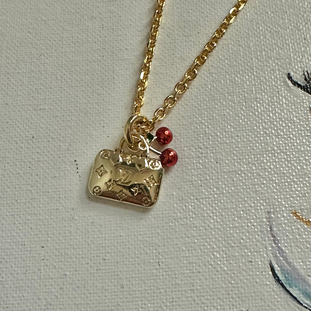 LV Bag Charm with Cherries Necklace - Gold