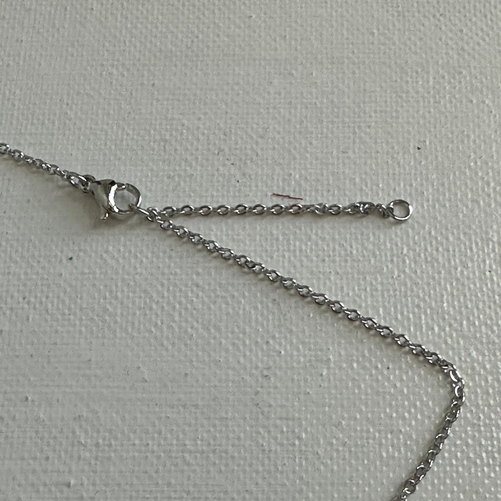 Silver Dior Zipper Pull on White Gold-Filled Link Necklace