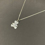 Silver LV Bear Charm on Sterling Box Chain Necklace