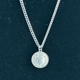 Round Silver LV Pendant Necklace on White-Gold-Filled Cuban Chain