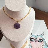 Purple LV Trunks & Bags Zipper Pull on Gold-Filled Chain