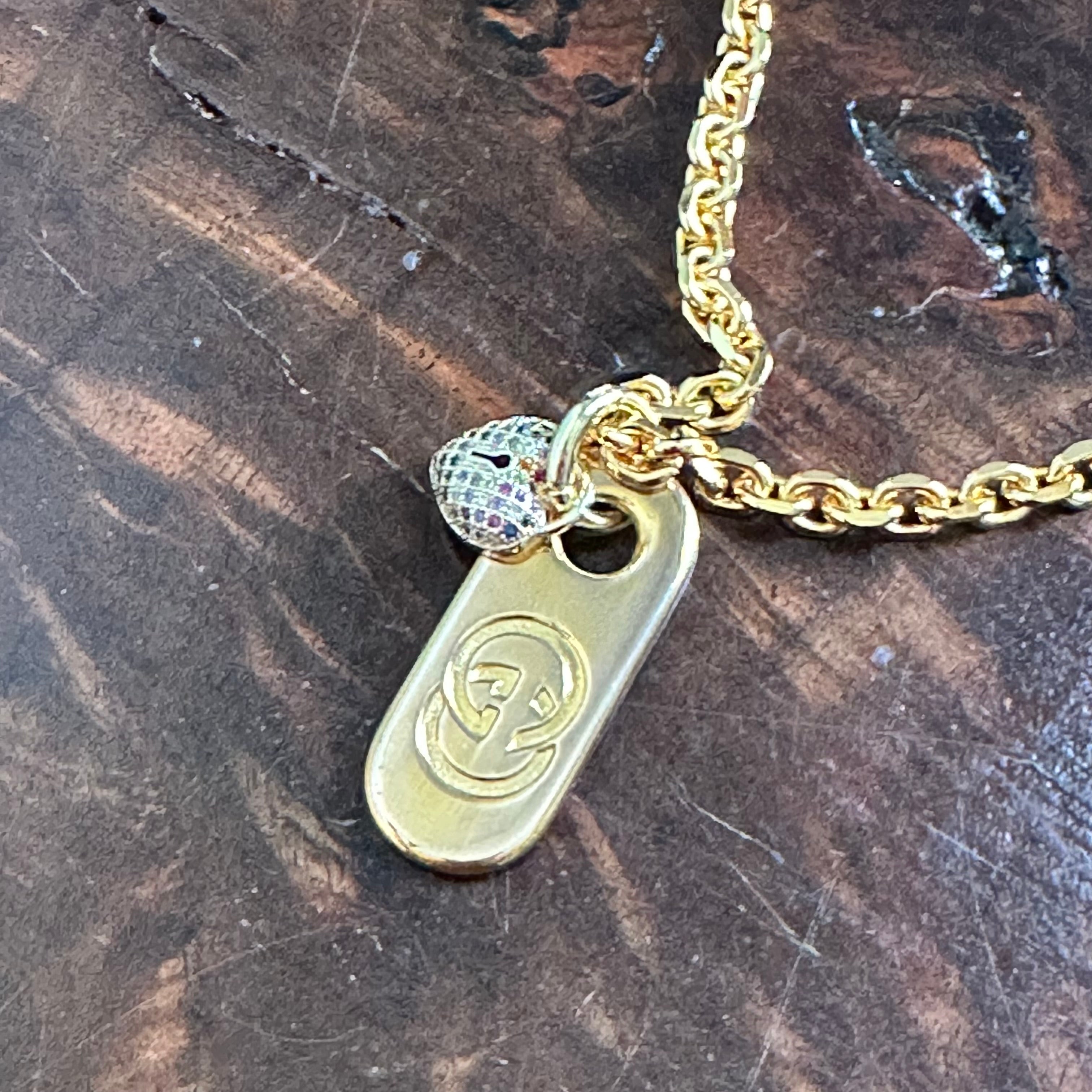 Upcycled Gucci Zipper Pull with Blingy Heart Charm Necklace