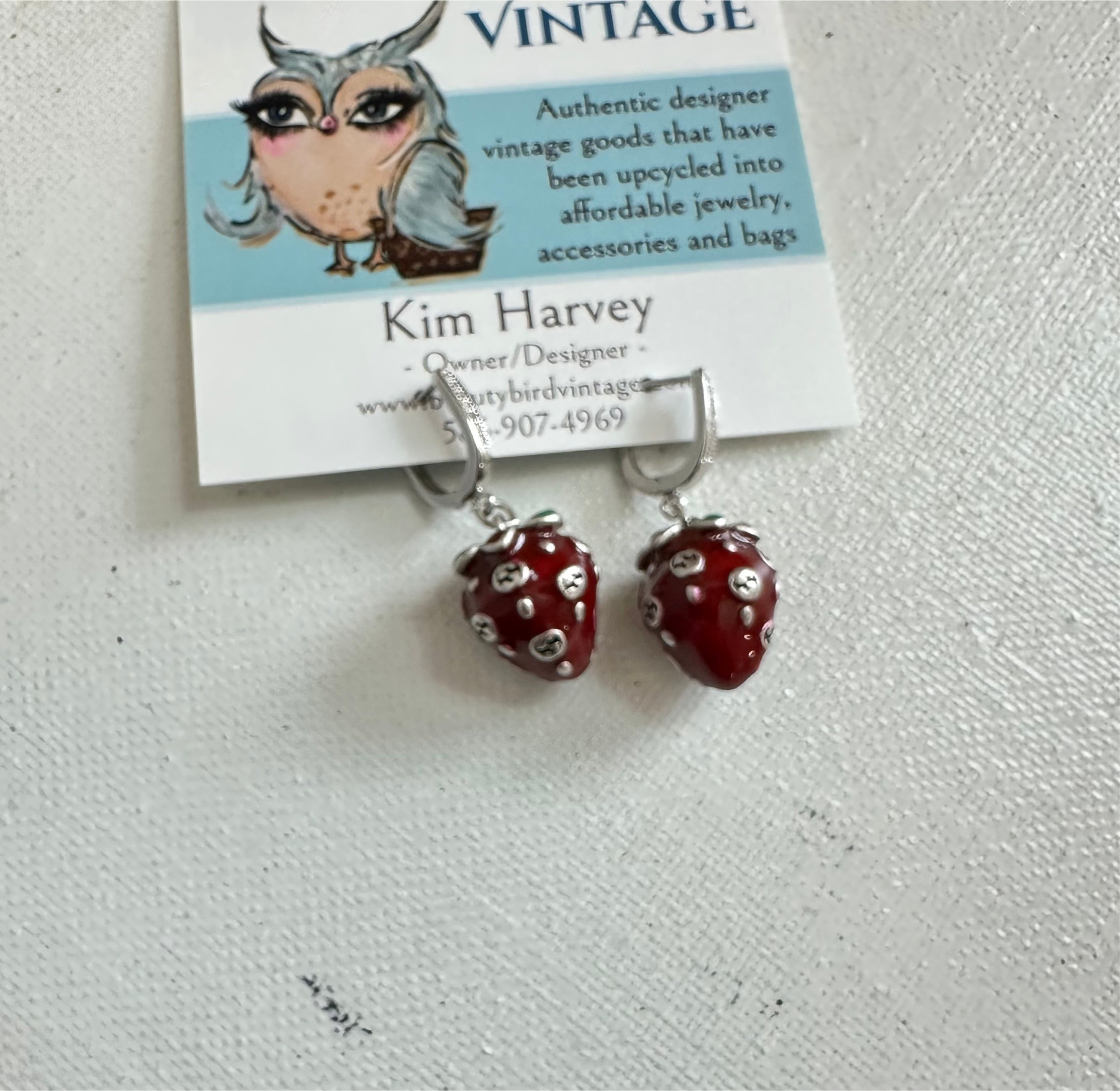 Upcycled Strawberry GG Charm Earrings in Silver