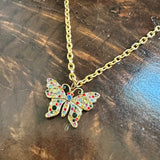 Upcycled Gucci Multicolored Butterfly Charm Necklace