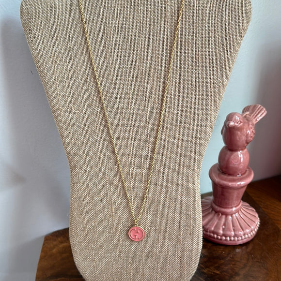 Pink GG Zipper Pull on Matte Gold Rolo Chain Necklace