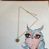Blingy Green Dior Heart Zipper Pull Necklace with Gold-Filled Link Chain