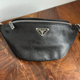Black Leather Prada Tag Sling/Fanny Pack Bag