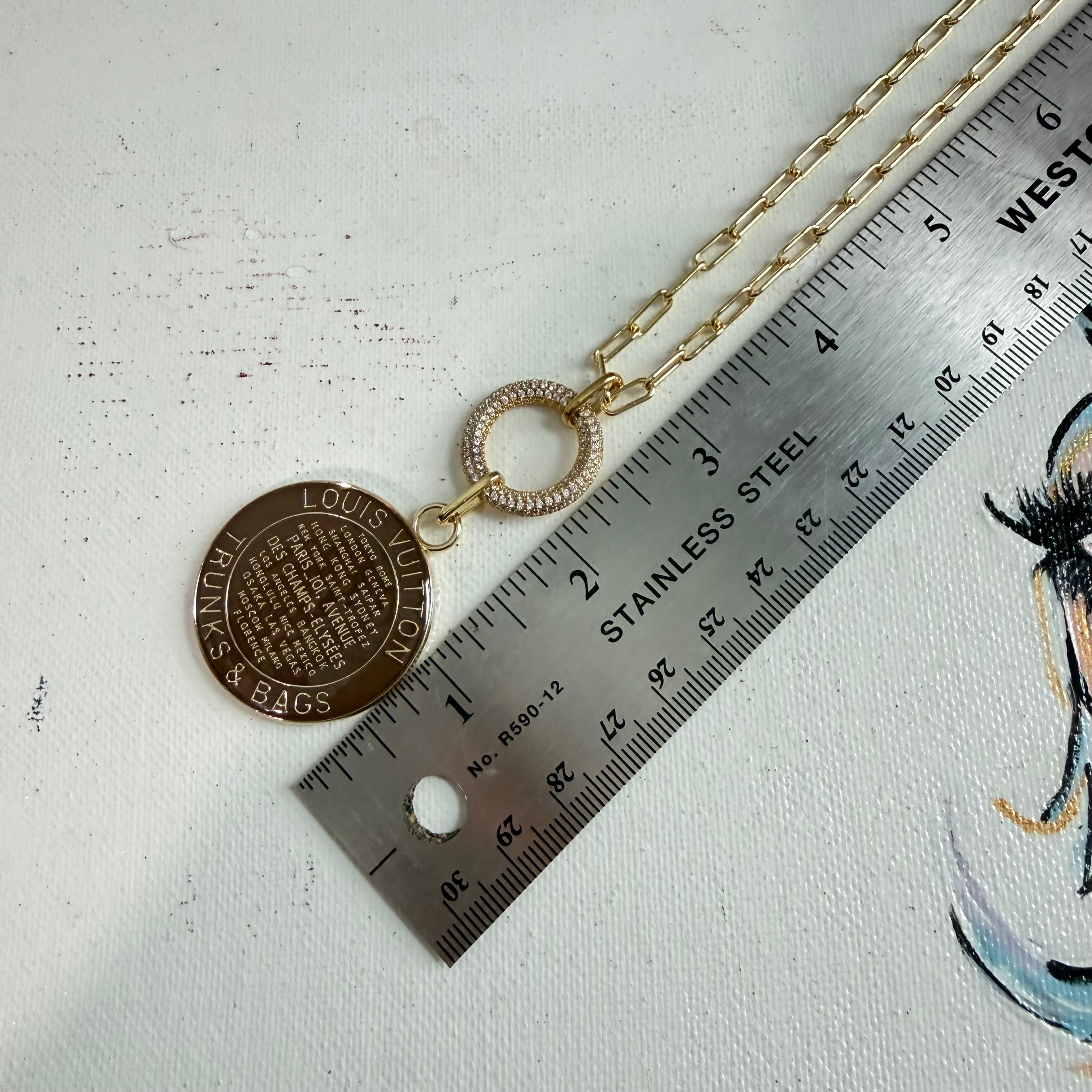 Large Brown LV Trunks & Bags with Blingy Circle Necklace