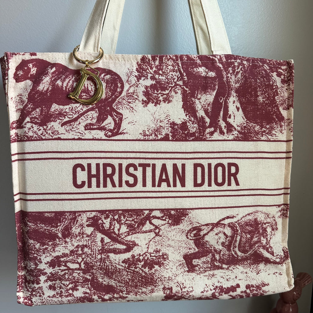The Tote Bag - Canvas Dior in Cream/Deep Red