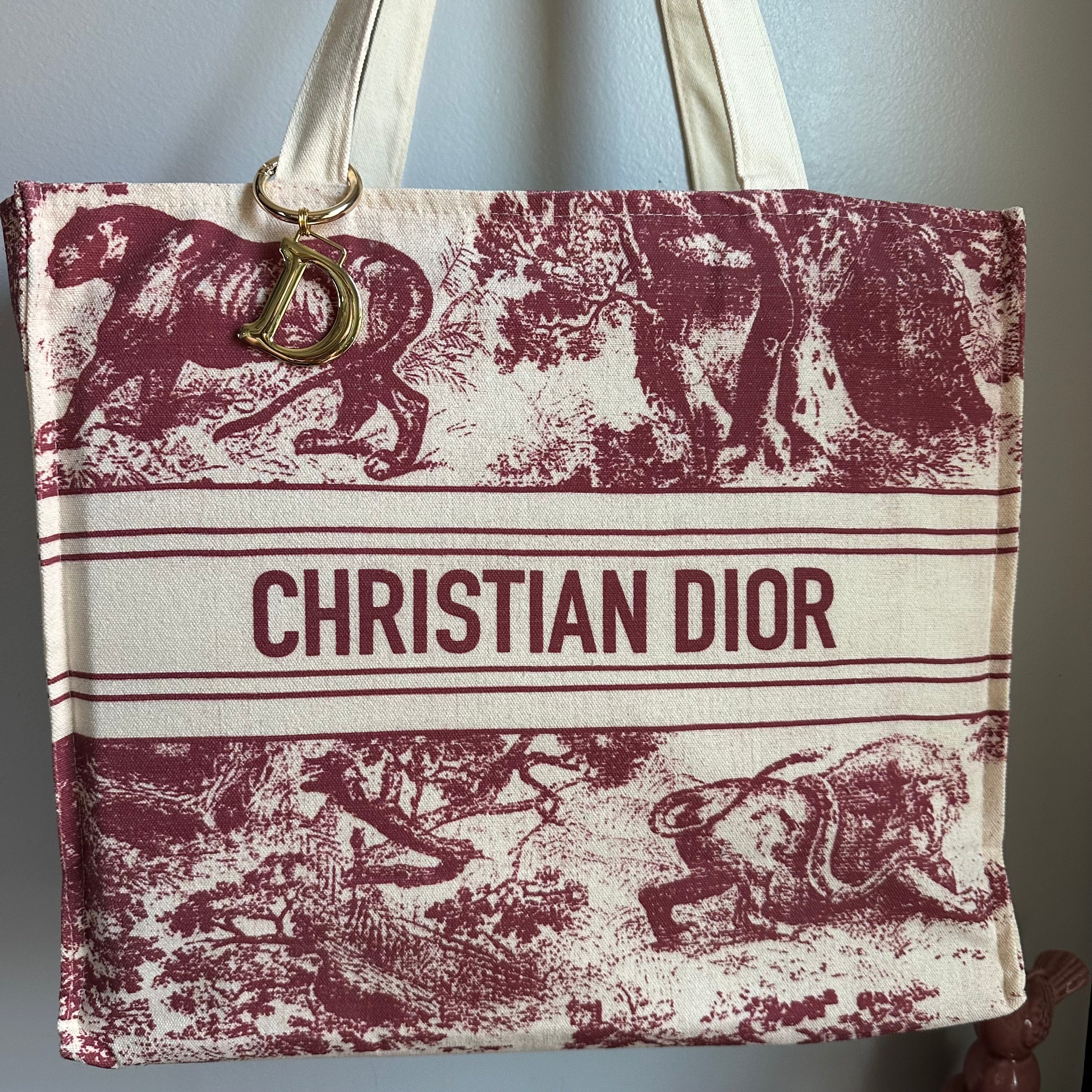 The Tote Bag - Canvas Dior in Cream/Deep Red