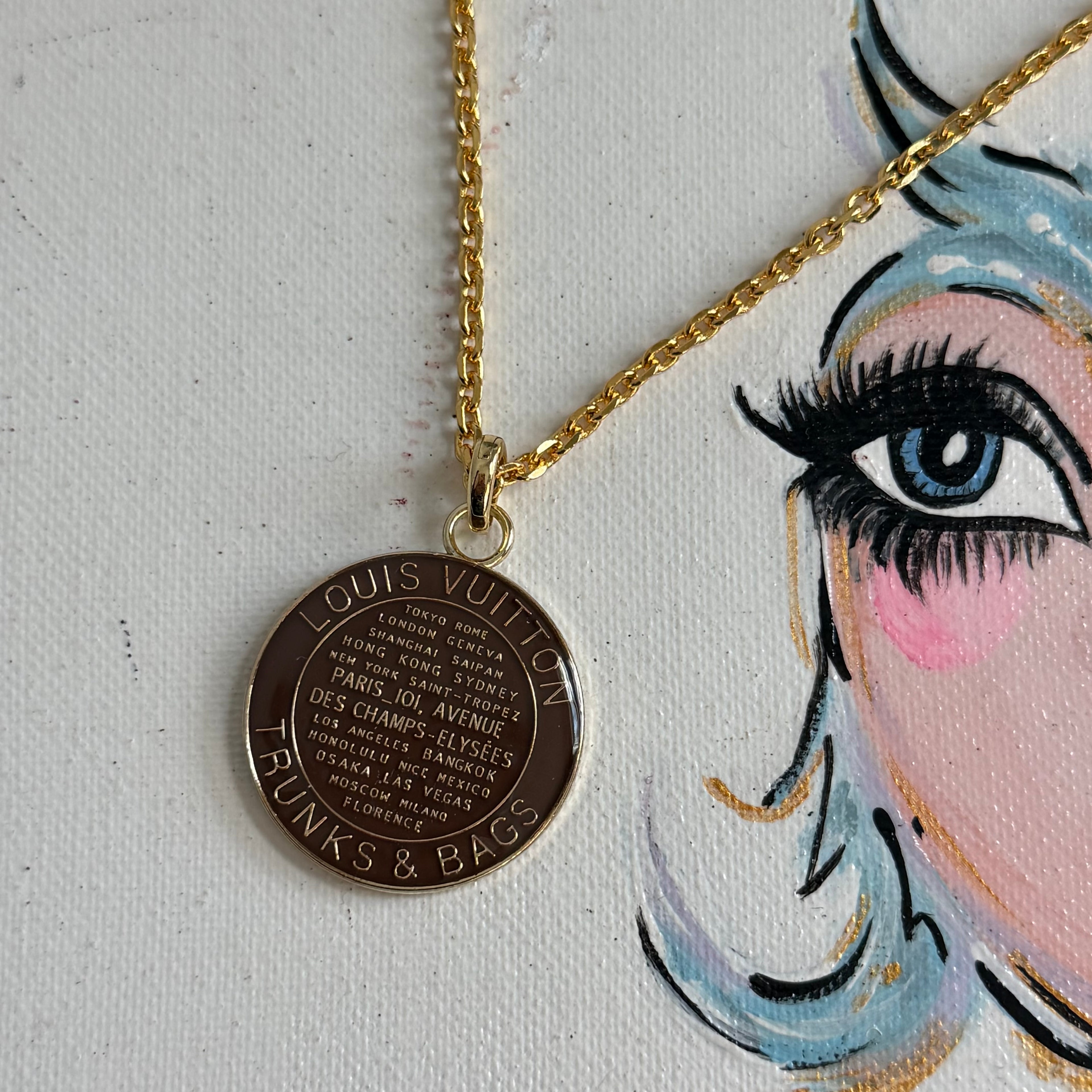 Your Neutral Favorite - Upcycled LV Trunks & Bags Charm in BROWN on Gold-Filled Necklace