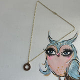 Upcycled Brown Circle LV Charm Necklace - Gold-Filled Paperclip Chain
