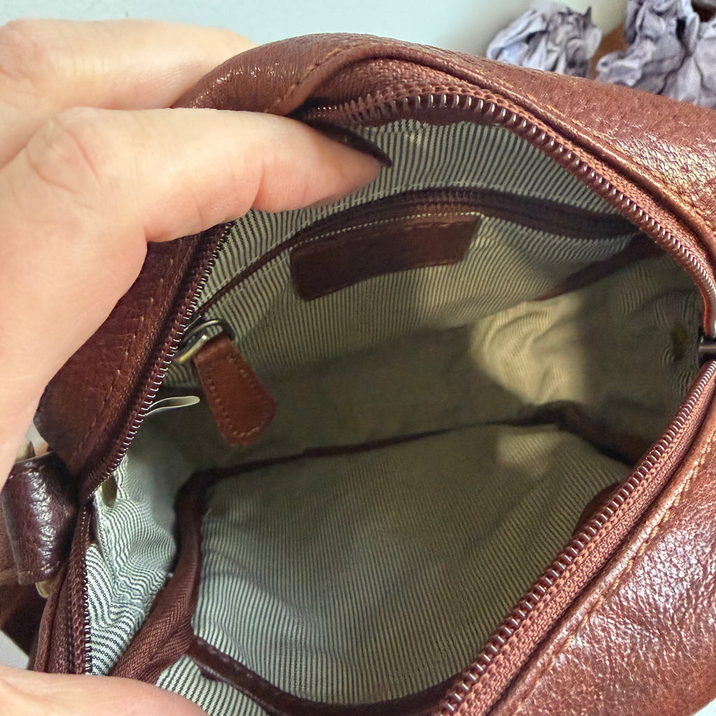 Cognac Leather Messenger Bag with LV Monogram Patch