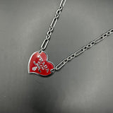 Prada Heart Bag Tag Necklace - Red/Silver on White-Gold-Filled Paperclip Chain