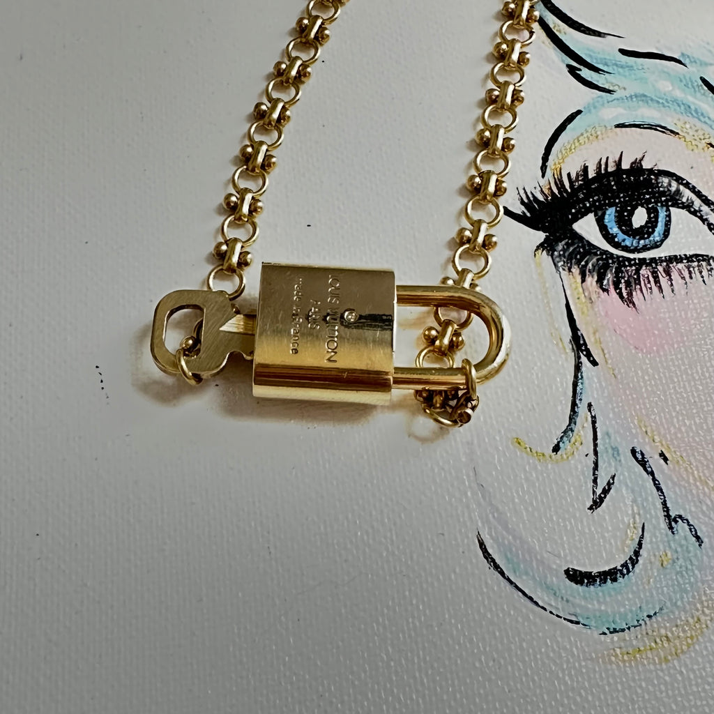 Key to My Heart Necklace - Upcycled LV Padlock on Brass Chain