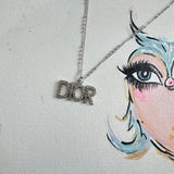 Upcycled Blingy Dior Charm on White Gold-Filled Double Chain Necklace