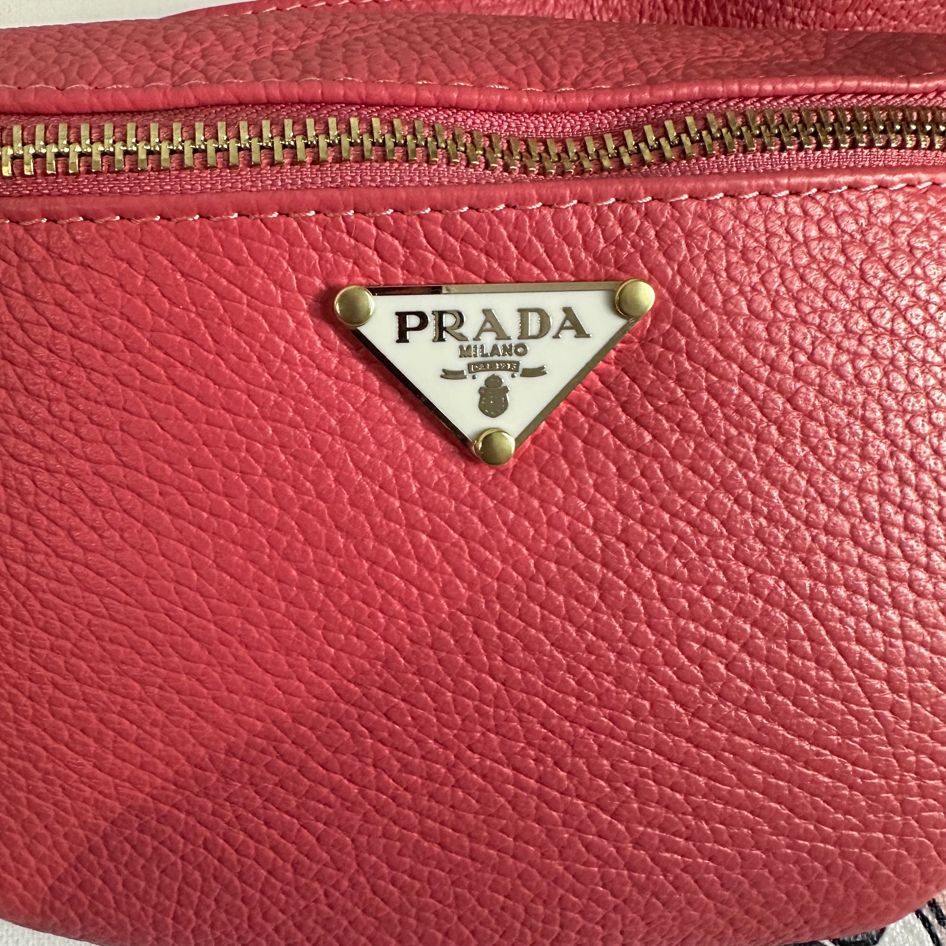 Bubblegum Pink Leather Prada Tag Sling/Fanny Pack Bag Gold (larger)