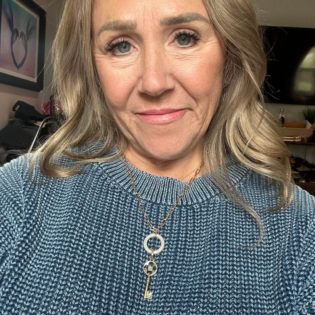 Repurposed LV Key Charm on Blingy Circle Necklace