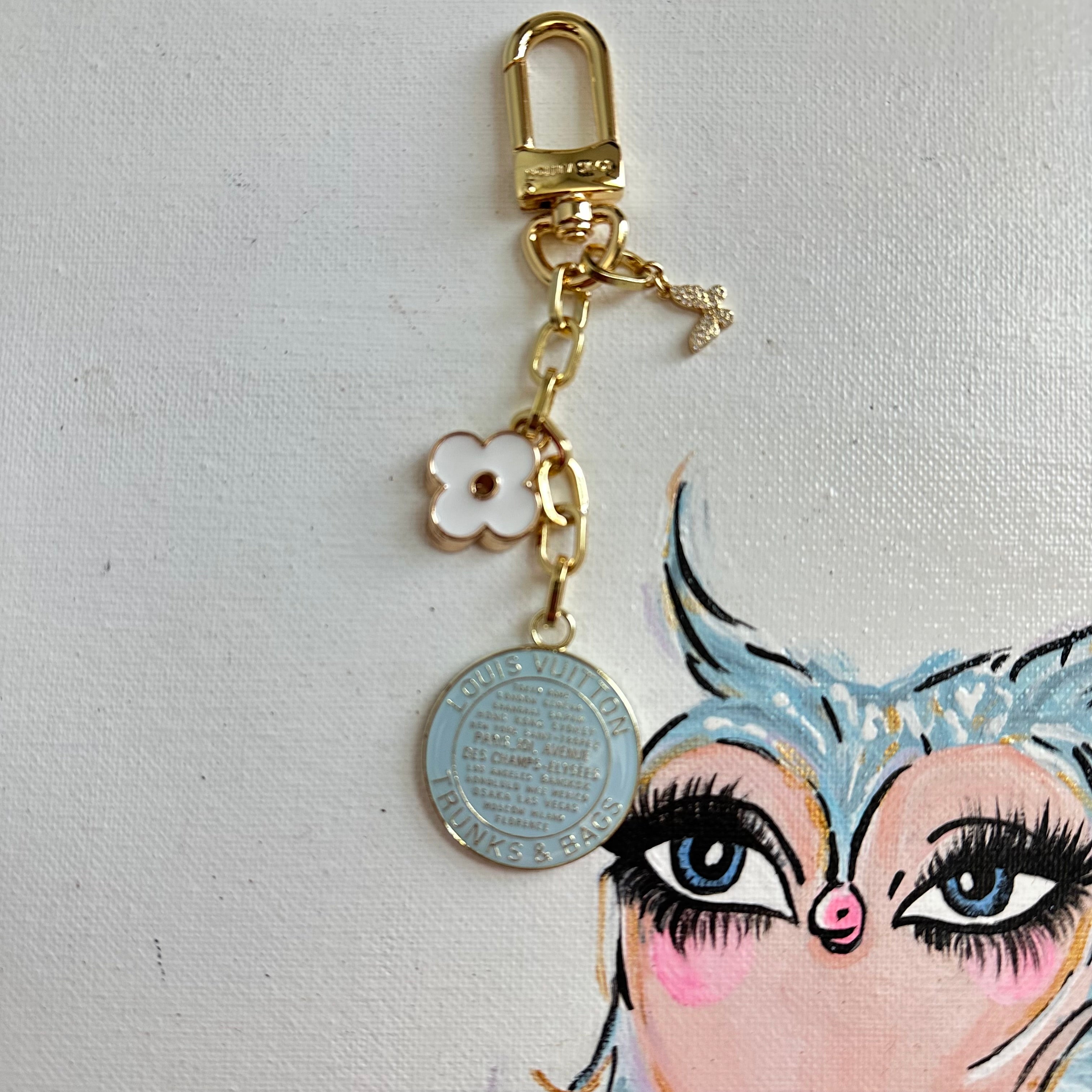 Upcycled LV Trunks & Bags Charm Set in Pale Blue