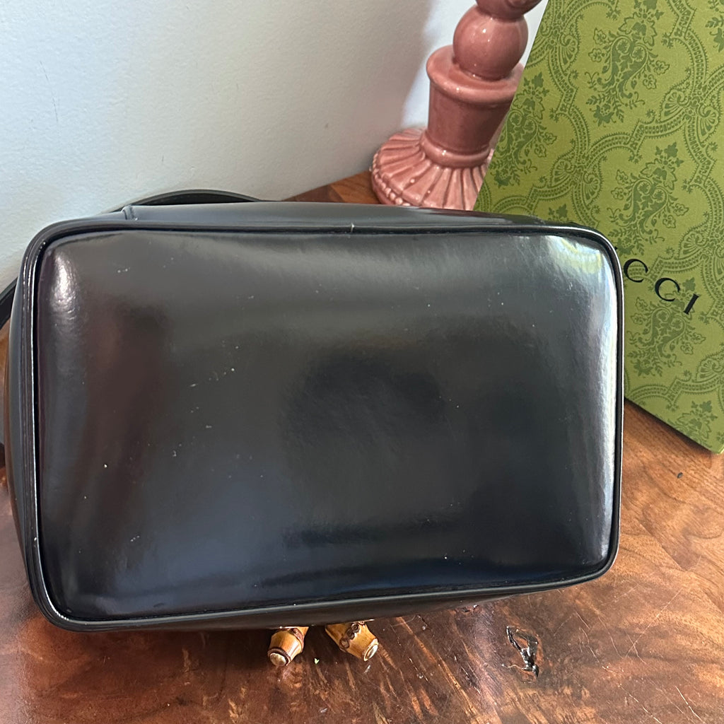 The Junco Crossbody/Clutch - Larger Vintage Gucci Bamboo Cosmetic Bag in Black Leather