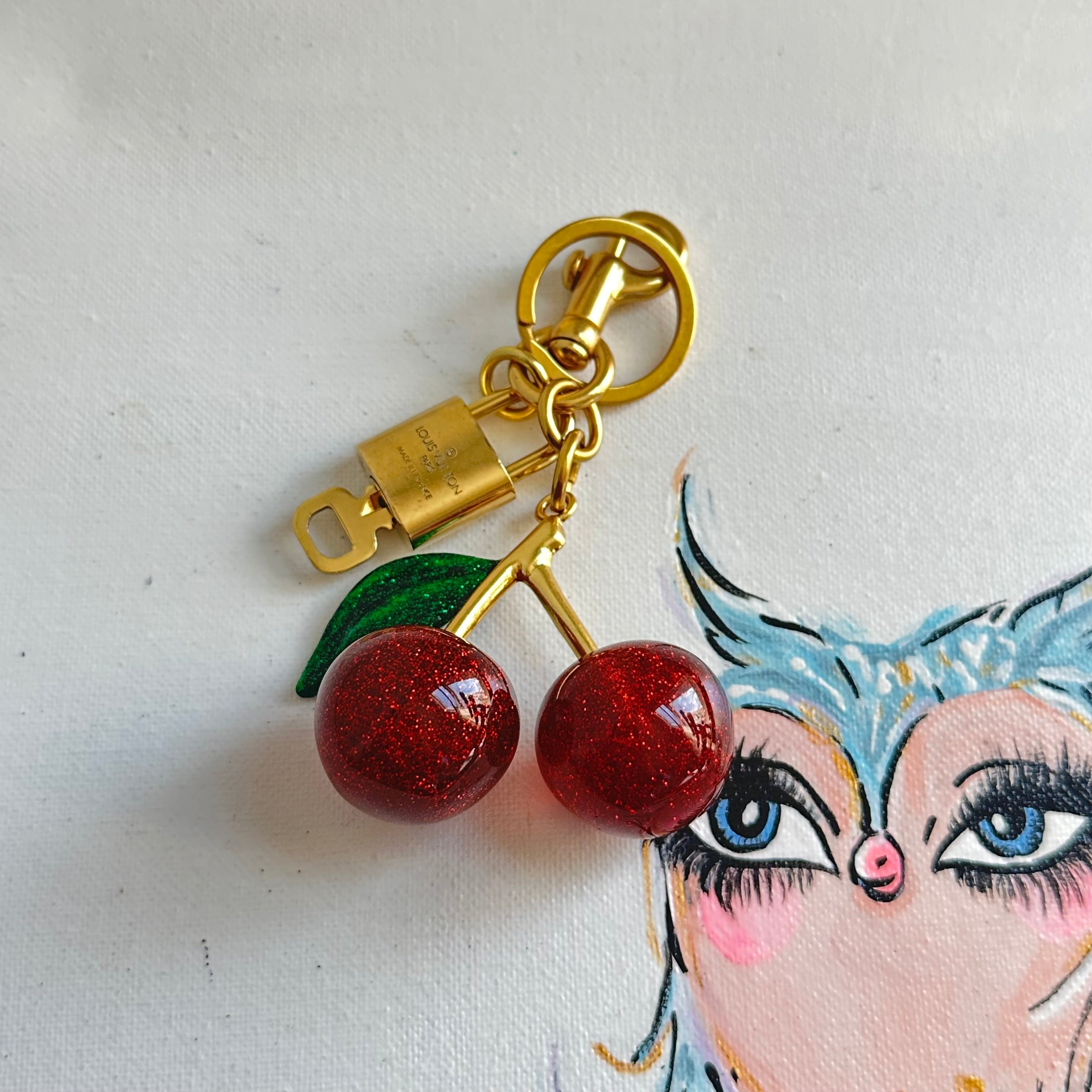 Authentic LV Padlock with Cherries Bag Charm/Keychain
