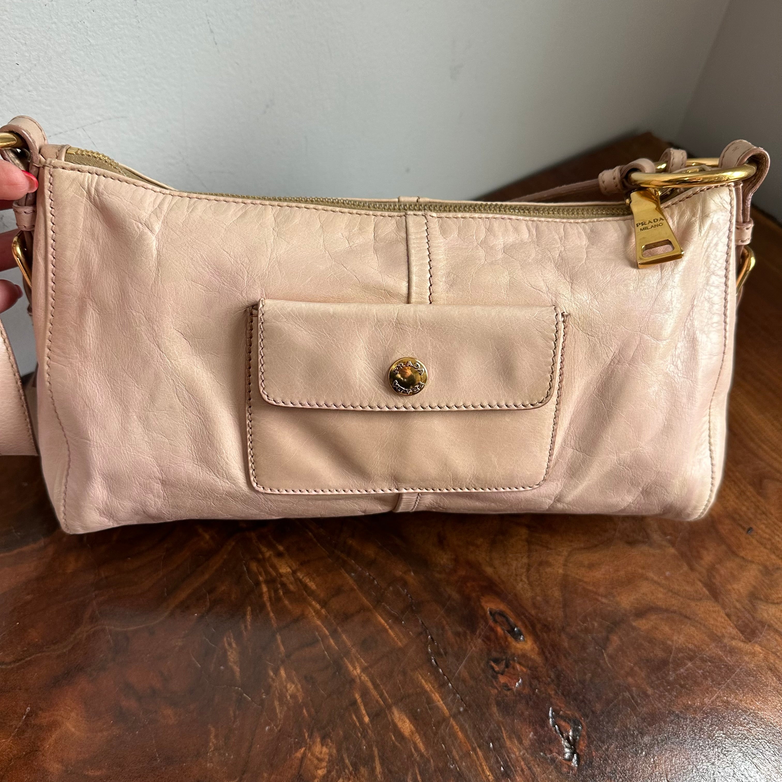 The Junco Shoulder Bag - Vintage Prada in Beige Pink Leather