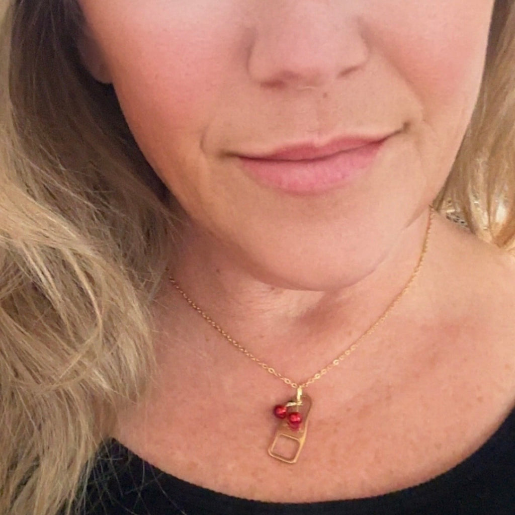 Upcycled Gold LV Zipper Pull with Fruit Charm Necklace