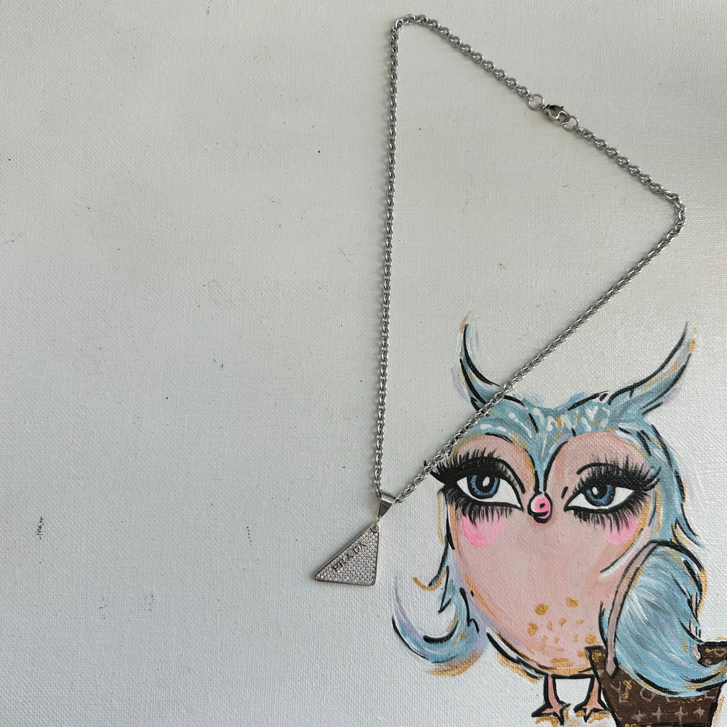 Upcycled Blingy Prada Necklace on Gold-Filled Chain - Gold or Silver