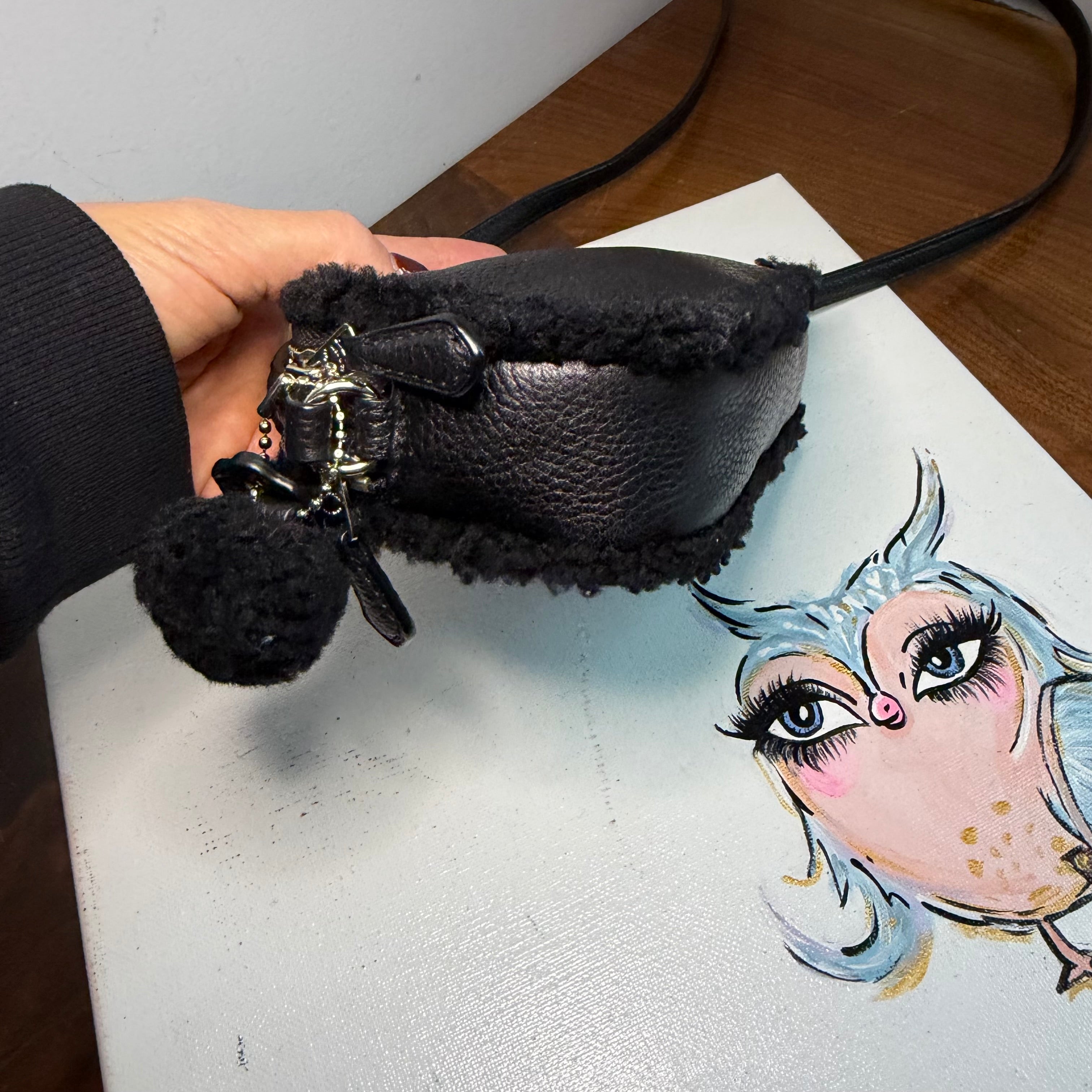 The Junco Crossbody - Black Shearling Leather Coach