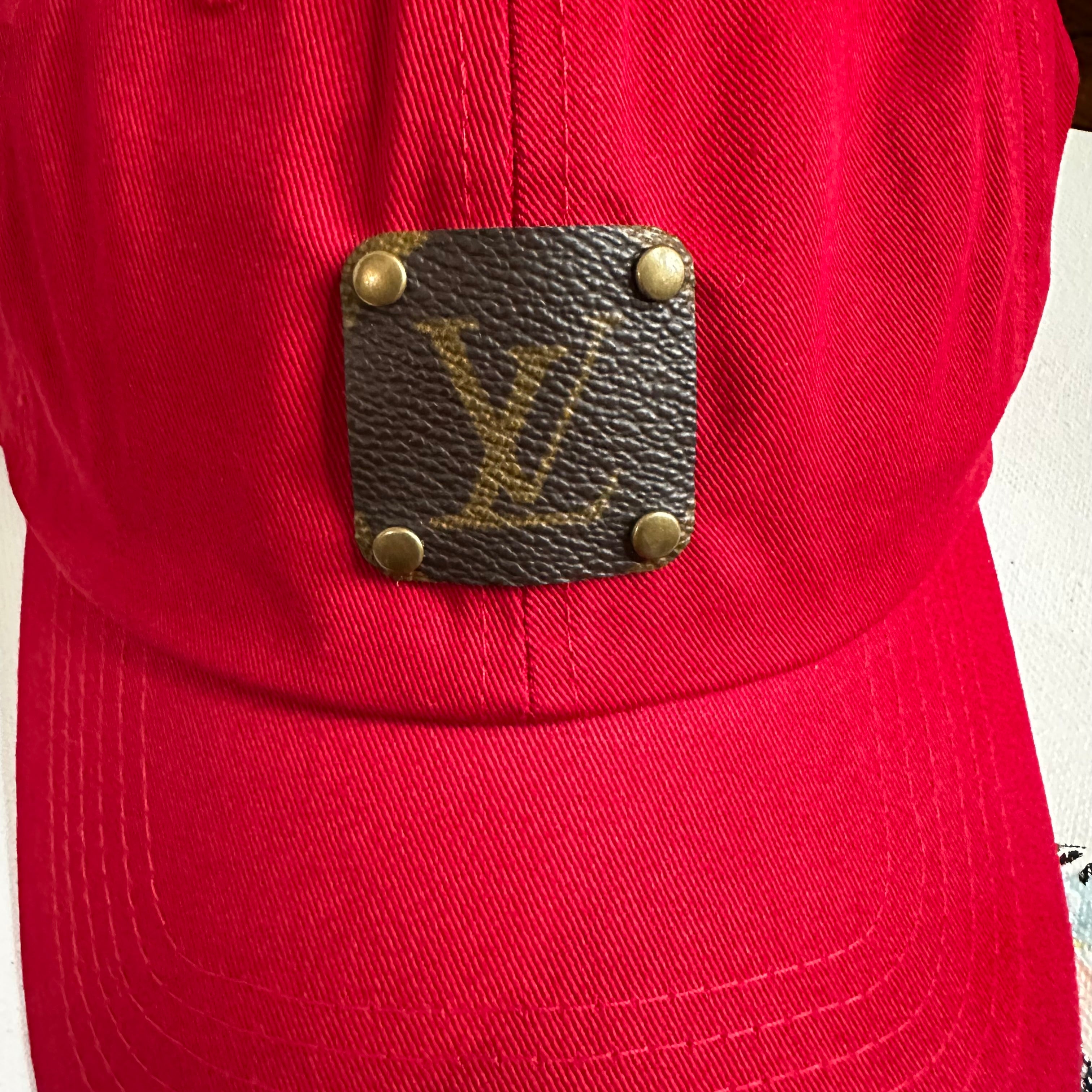 Upcycled LV Patch on Red Hat (not distressed)