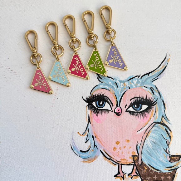 Gold Prada Bag Tag Charms in Skittle Colors/Keychain