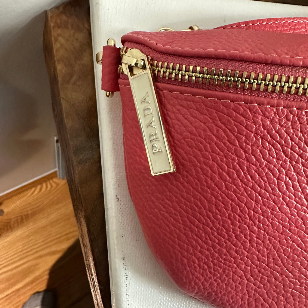 Bubblegum Pink Leather Prada Tag Sling/Fanny Pack Bag Gold (larger)