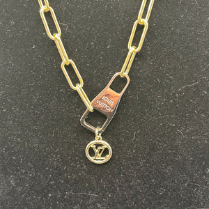 Repurposed Silver LV Zipper Pull Necklace with on Gold-Filled Chain