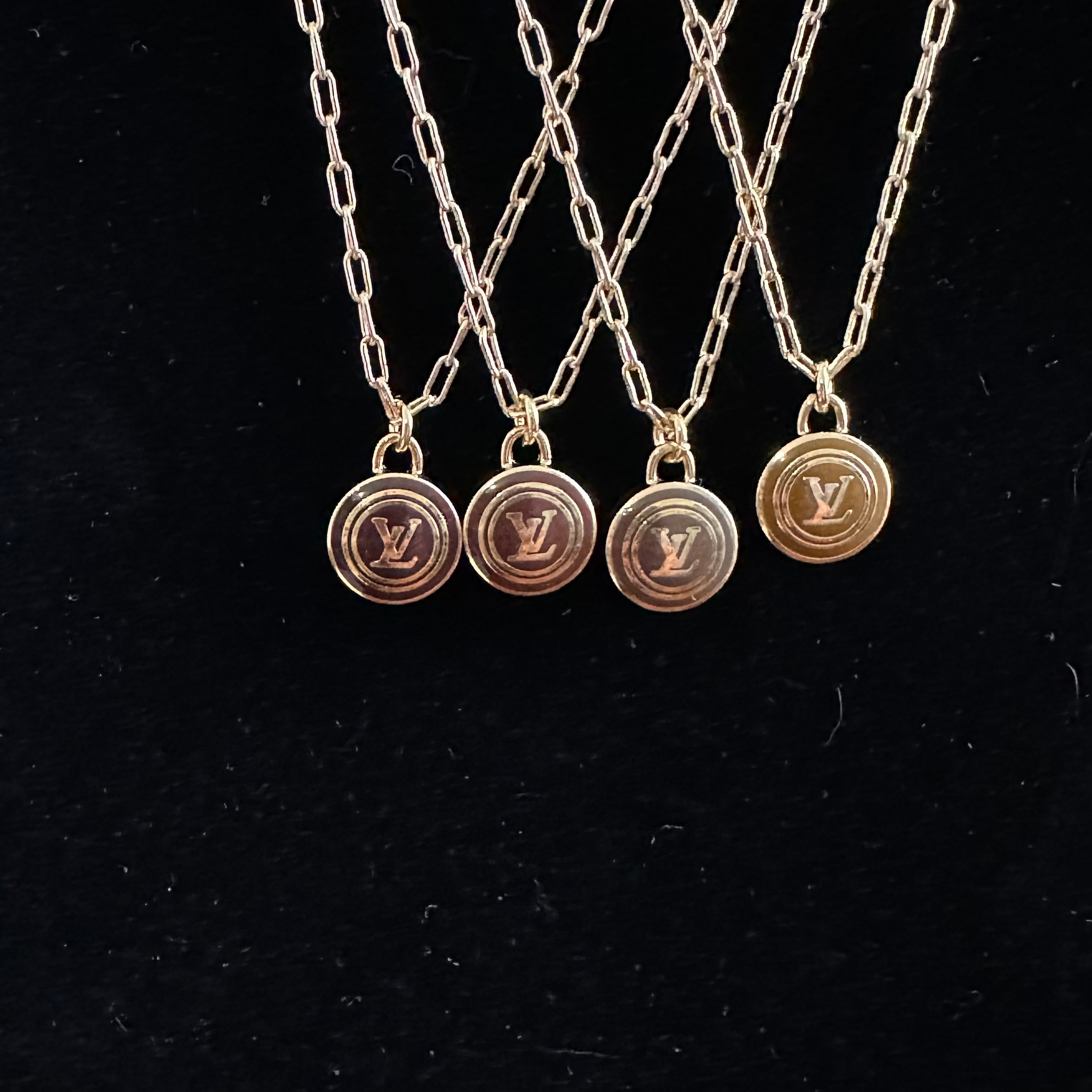 Upcycled LV Pastilles Charm on Tiny Gold-Filled Paperclip Chain