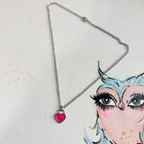 Hot Pink Heart Upcycled Dior Necklace in Silver