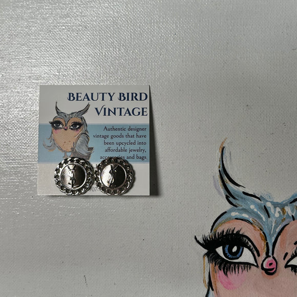 Upcycled YSL Silver Button Earring Studs