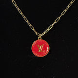 Red LV Trunks & Bags Zipper Pull on Gold-Filled Paperclip Chain