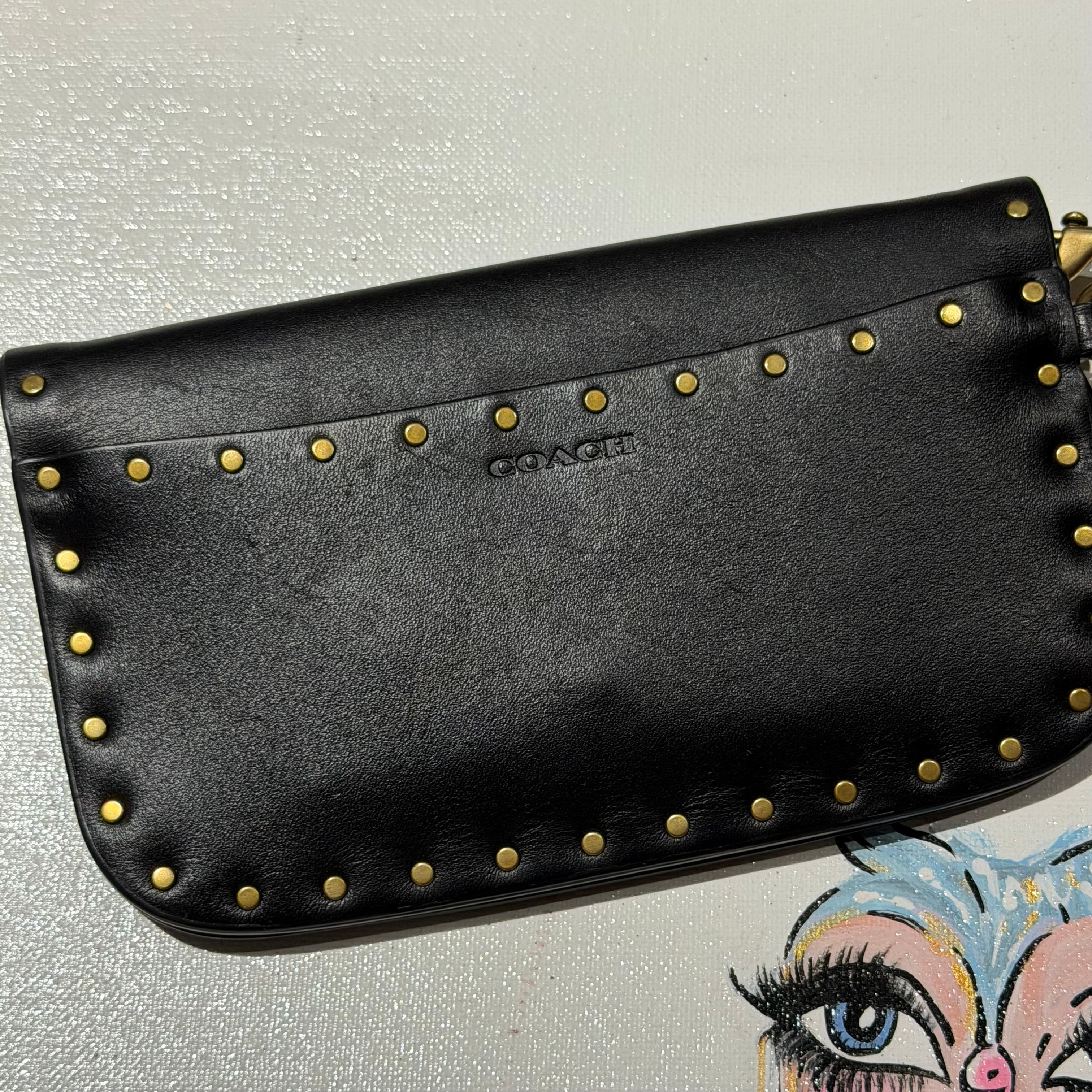 The Junco Wristlet - Black Leather Coach