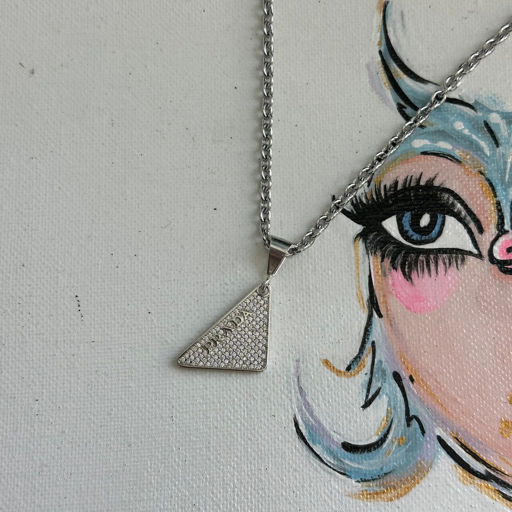 Upcycled Blingy Prada Necklace on Gold-Filled Chain - Gold or Silver