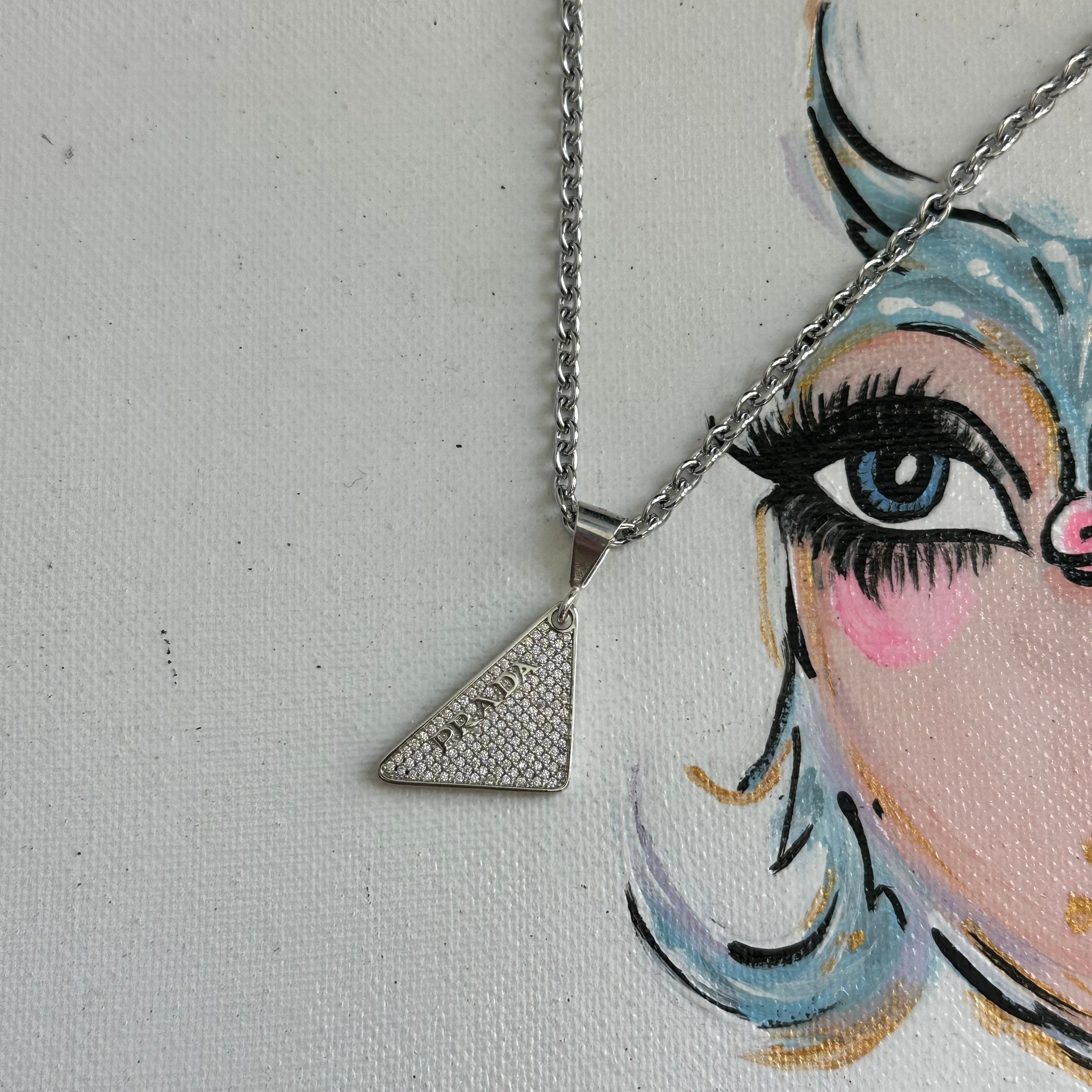 Upcycled Blingy Prada Necklace on Gold-Filled Chain - Gold or Silver