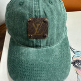 Upcycled LV Patch on Washed Forest Green Hat