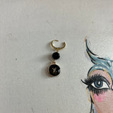 Black LV Drop Earrings - Simple Gold Hoops
