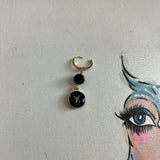 Black LV Drop Earrings - Simple Gold Hoops
