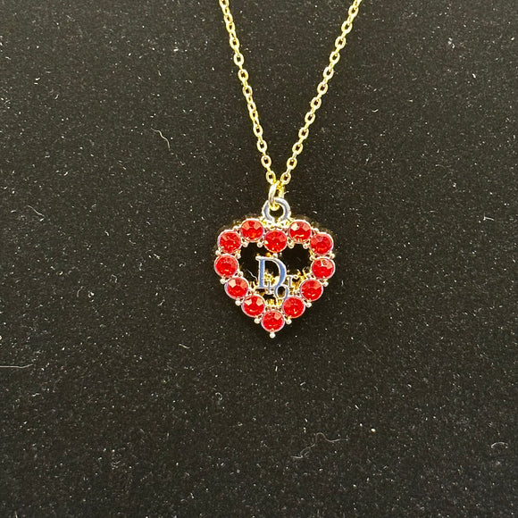 Red Blingy Heart Dior Pendant on Gold-Filled Link Chain Necklace